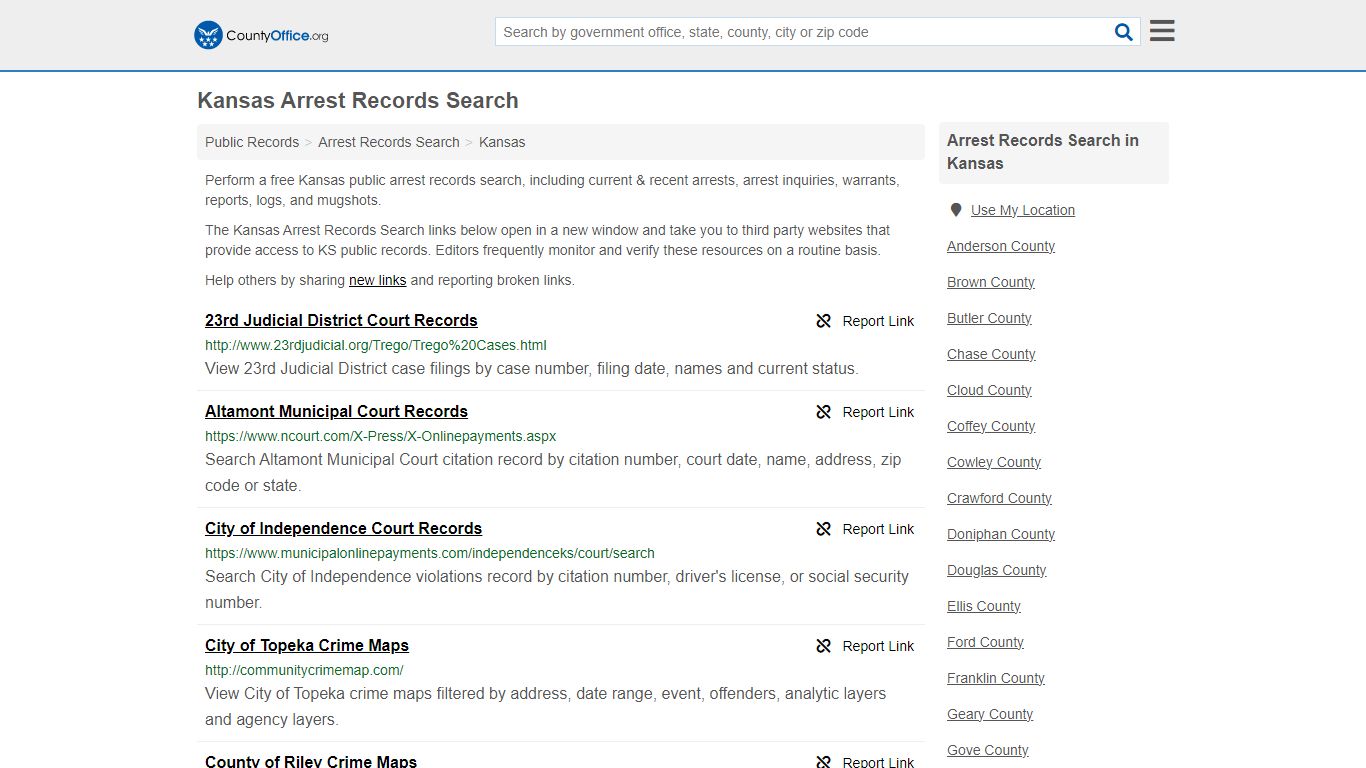 Arrest Records Search - Kansas (Arrests & Mugshots) - County Office